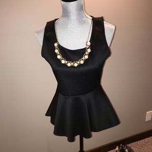 Black peplum top detachable necklace